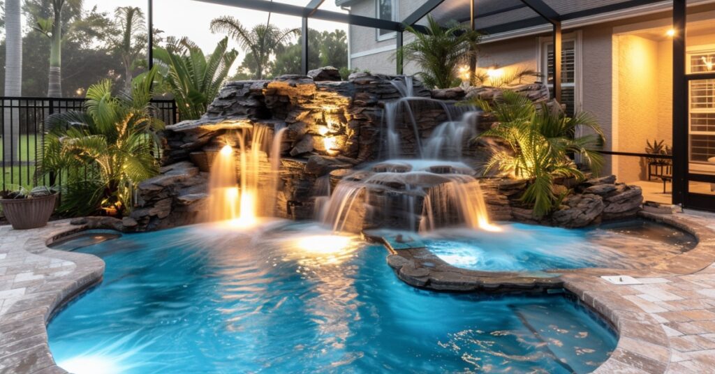Captivating Outdoor Lighting Ideas For Pool Waterfalls